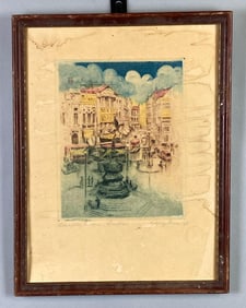 Pierre Nuyttens Piccadilly Circus London Colorized Etching on Paper