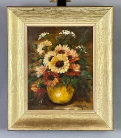 Richard G. Welsch Still Life Floral Bouquet Oil Painting on Board