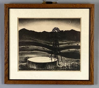 Peter Hurd Stockwell at Dusk Lithograph