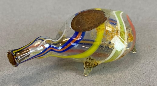 Vintage Rose Germany Swirl Art Glass Turtle Perfume Bottle