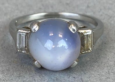 Platinum Blue Star Sapphire and Diamond Ring