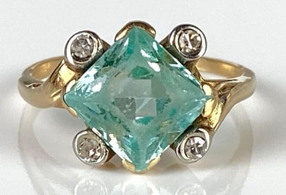 10K Gold Aqua Spinel and Diamond Ring