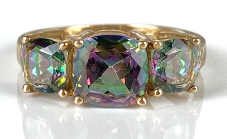 10K Gold Mystic Topaz Ring with Diamond Accents