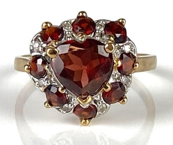 10K Gold Garnet and Diamond Heart Ring