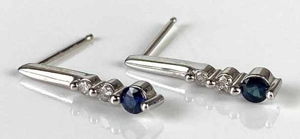 10K White Gold Sapphire and Diamond Earrings