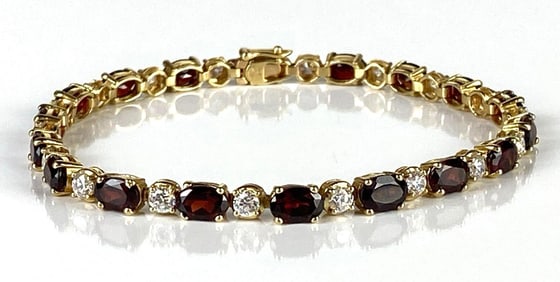10K Gold Garnet and CZ Tennis Bracelet