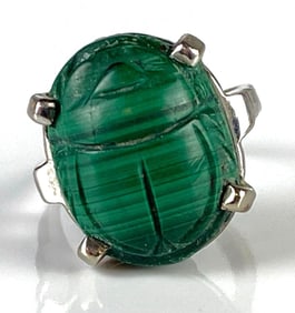 14K White Gold Malachite Scarab Ring