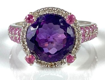 14K White Gold Amethyst and Pink Topaz Ring
