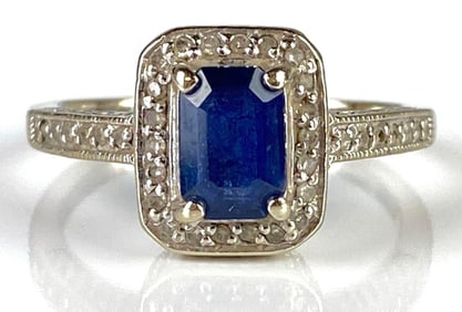 14K White Gold Sapphire and Diamond Ring