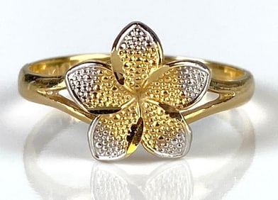 14K Gold Plumeria Flower Ring