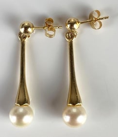Pair of 14K Gold Pearl Drop Earrings