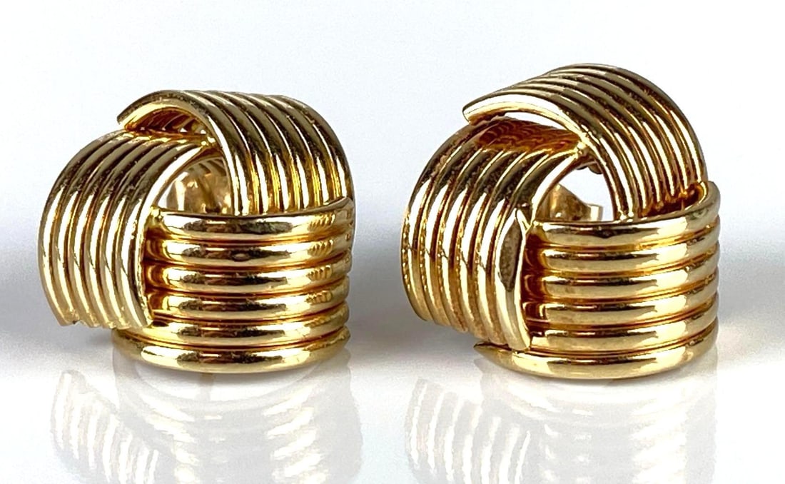 Pair of 14K Gold Knotted Tube Stud Earrings (1 of 4)