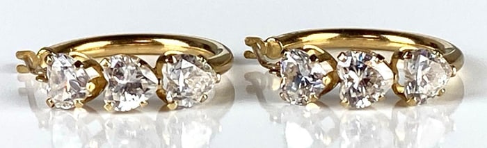Pair of 14K Gold CZ Heart Hoop Earrings