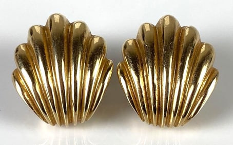 Pair of 14K Gold Scalloped Shell Earrings
