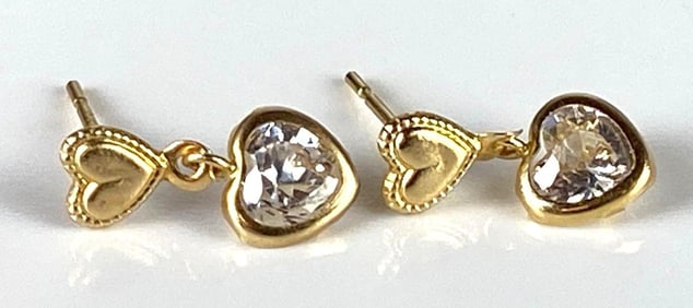 Pair of 14K Gold CZ Heart Stud Earrings