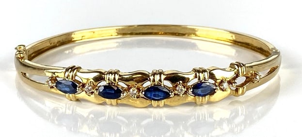 14K Gold Sapphire and Diamond Bangle Bracelet