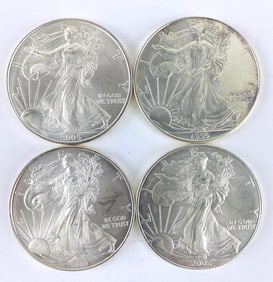 Group of 4 US $1 American Silver Eagle 1oz .999 Silver Coins