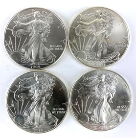 Group of 4 US $1 American Silver Eagle 1oz .999 Silver Coins
