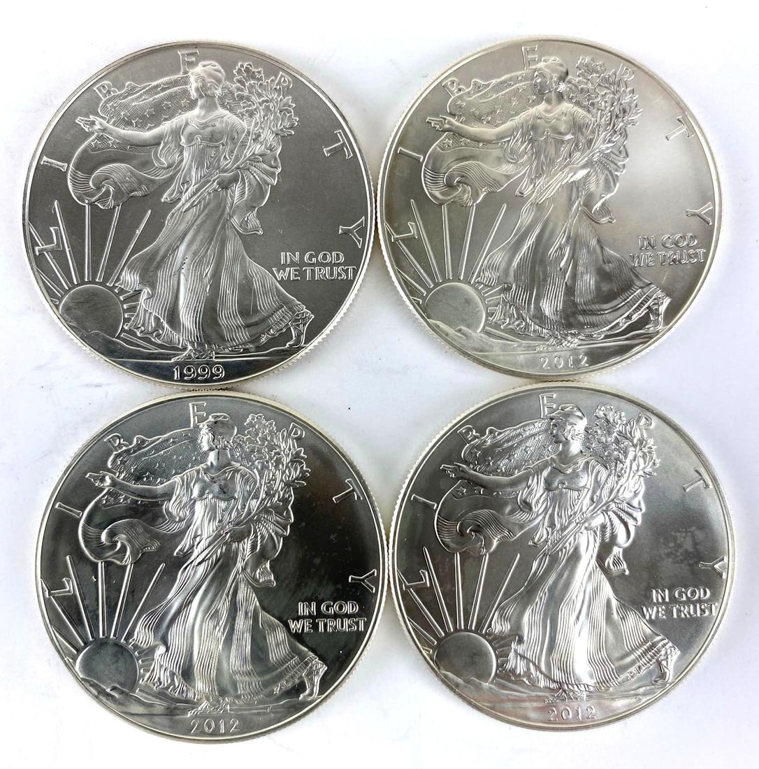 Group of 4 US $1 American Silver Eagle 1oz .999 Silver Coins (1 of 2)