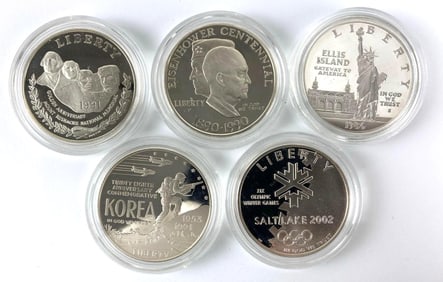 Group of 5 US Mint Commemorative US Silver Dollars