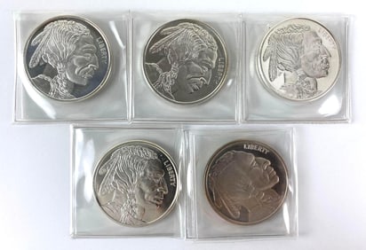 Group of 5 Buffalo Design 1 oz .999 Fine Silver Rounds