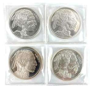 Group of 4 Buffalo Design 1 oz .999 Fine Silver Rounds
