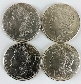 Group of 4 1921 US $1 Morgan Silver Dollars
