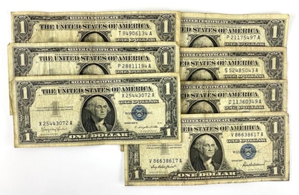 Group of 7 1957 $1 Blue Seal Silver Certificates