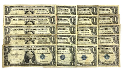 Group of 20 1957 $1 Blue Seal Silver Certificates