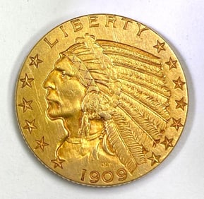 1909 $5 Indian Head Gold Coin