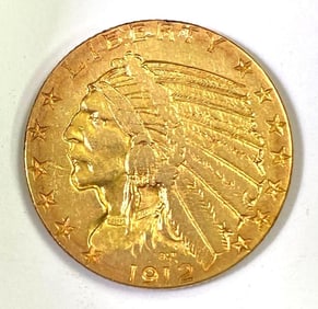 1912 $5 Indian Head Gold Coin