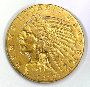 1910 $5 Indian Head Gold Coin
