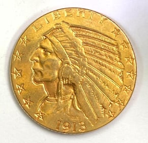 1913 $5 Indian Head Gold Coin