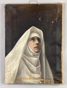 Nun in White Oil Painting on Canvas