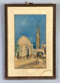 Daniel Kearnes Moroccan Town Watercolor Painting on Paper