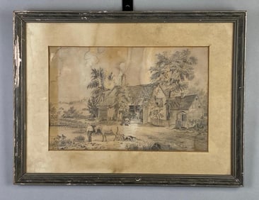 C.N. Swift Farmstead Graphite Drawing on Paper