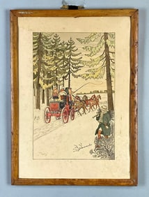 Harry Elliott The Stagecoach Lithograph Print on Paper