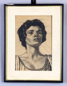 Walter Smith Womans Portrait Charcoal/Graphite Drawing on Wax Paper