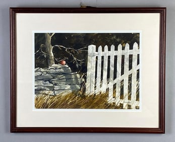 Henry Bell White Picket Fence Watercolor Painting on Paper