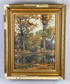 Tranquil Forest Riverbank Oil Painting on Canvas