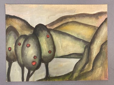 Simple Lakeside Landscape Oil Painting on Board