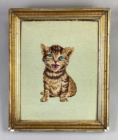 Vintage Tabby Kitten Cross-Stitch Artwork