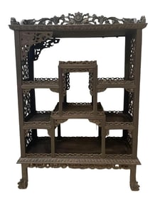 Vintage Chinese Carved Wood Ornate Display Cabinet