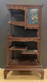 Antique Chinese Carved Wood Floral Motif Cabinet
