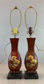 Group of 2 Hand Painted Metallic Floral Chinese Table Lamps