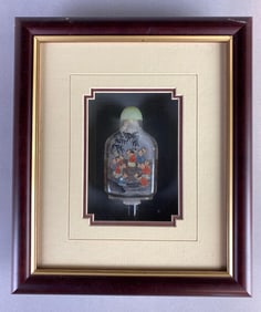2001 Chinese Hand Painted Snuff Bottle in Shadow Box