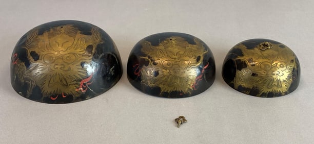 Group of 3 Japanese Dragon Motif Temple Bells