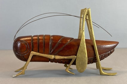 Vintage Wood and Brass Grasshopper