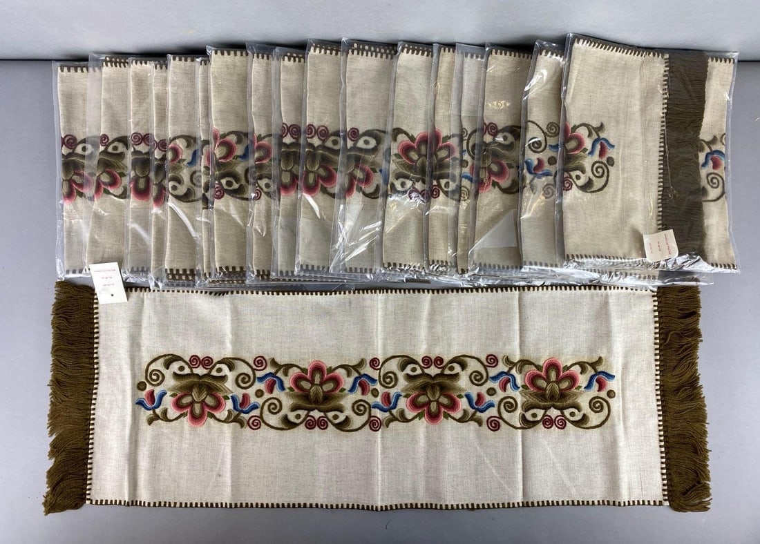 Group of Hungarian Floral Embroidered Table Runners: Like new in packaging. Each measure 11 1/2 x 35 1/2 inches.