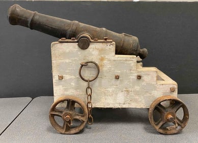 Antique Civil War Era Cannon on Wood Base